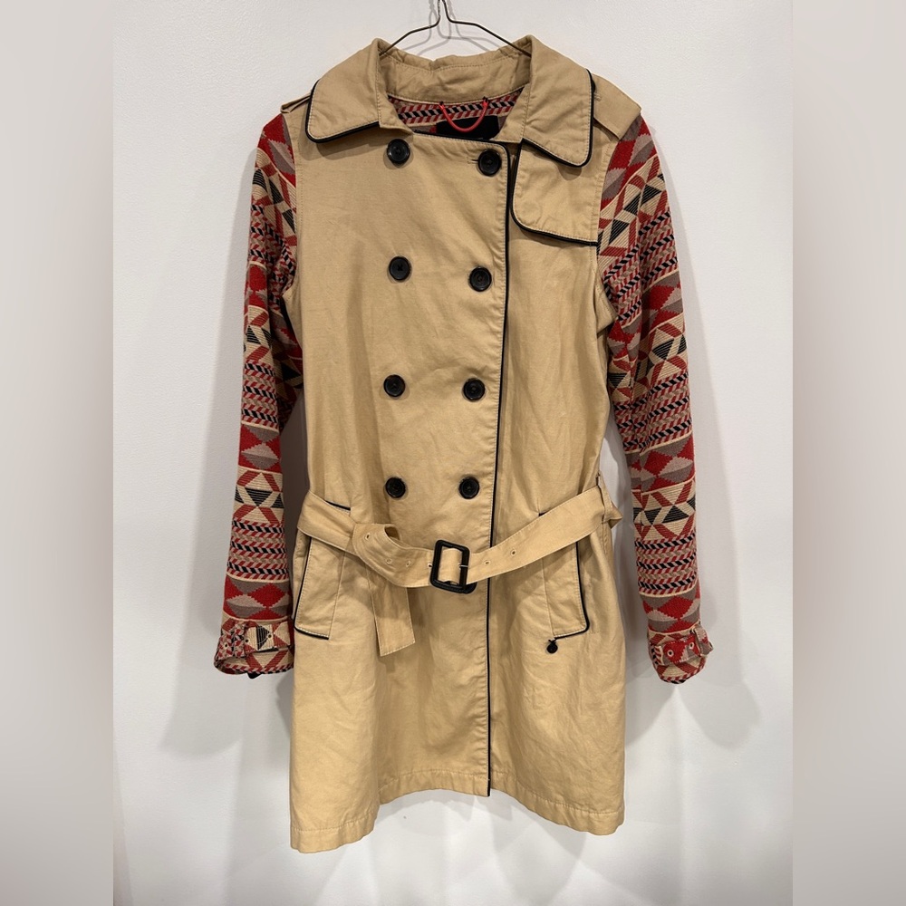 Maison Scotch & Soda Marie’s Must have - Tan Trench Coat with Patterned Sleeves